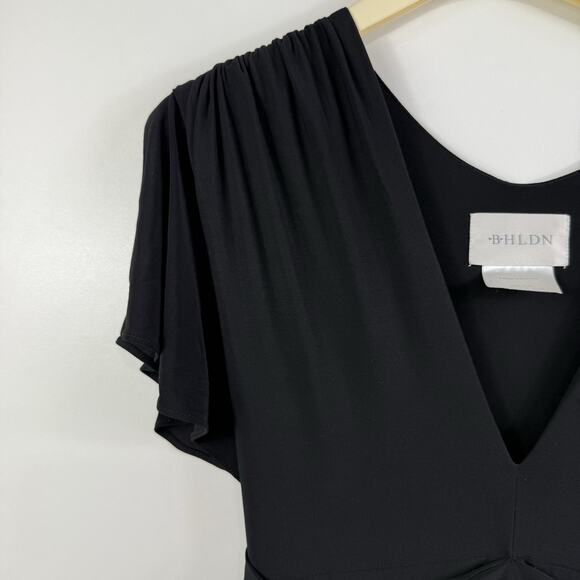 Anthropologie Bhldn Black Maxi Dress Size 18 Flutter Sleeve Tie Belt Stretch - Picture 4 of 15